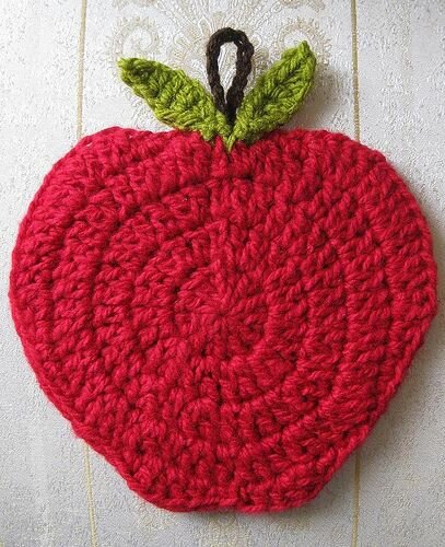 Crochet Potholders Apple Free Pattern 1