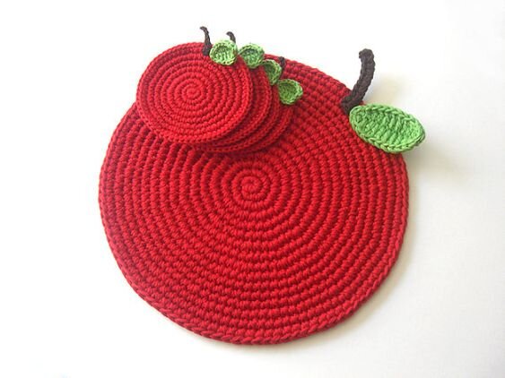 Crochet Potholders Apple Free Pattern 2