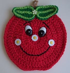 Crochet Potholders Apple Free Pattern 4