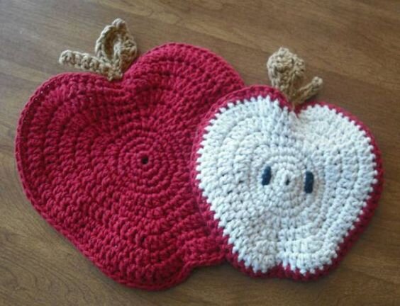 Crochet Potholders Apple Free Pattern 5