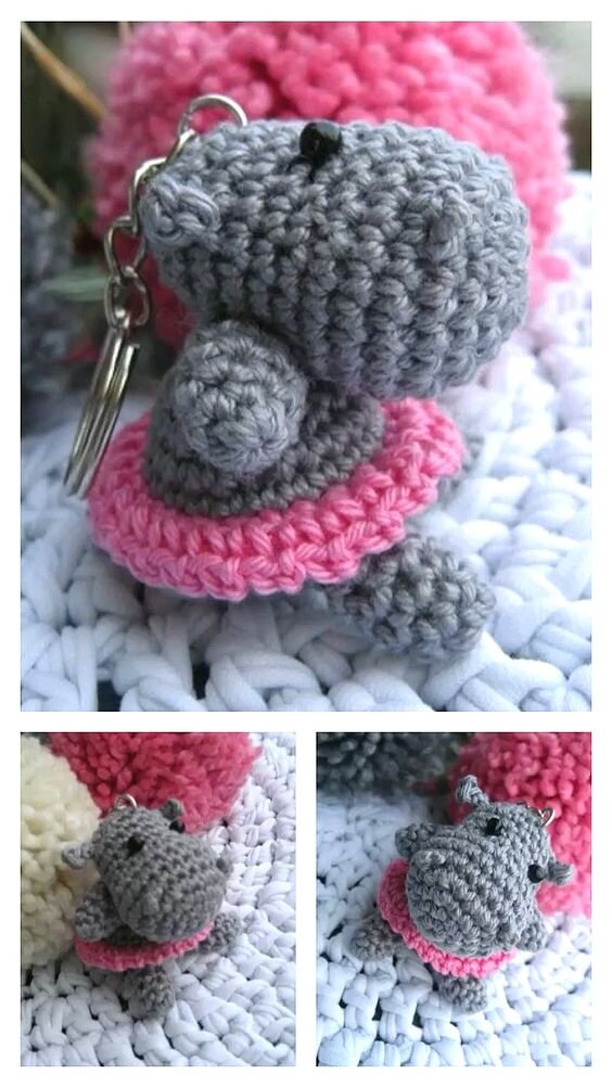 Knitting Amigurumi Keychain Hippo Free Pattern 1