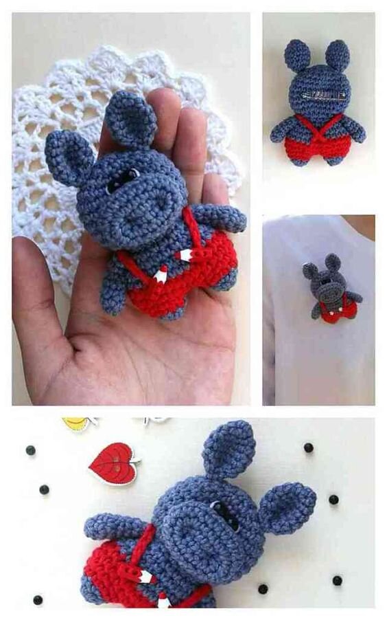 Knitting Amigurumi Keychain Hippo Free Pattern 7